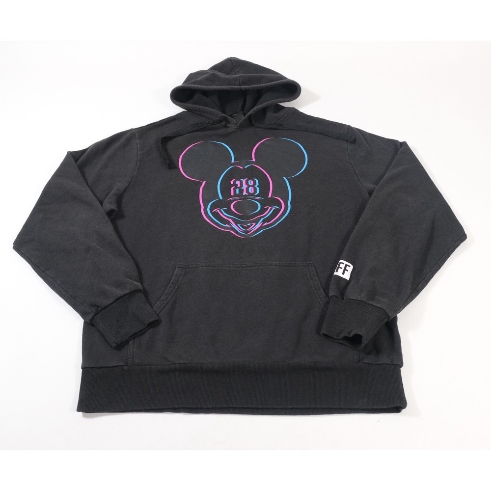 Neff Hoodie Unisex M Black Mickey Mouse Disney Neon Graphic Pullover Streetwear
